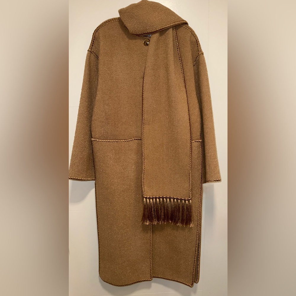 Toteme Embroidered Scarf Coat, 34, Camel - Picture 6 of 16